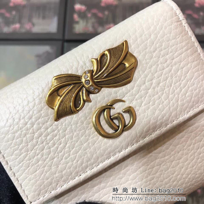 GUCCI古馳 頂級原單 早秋新品 雙色牛皮 女士翻蓋皮夾 524294 白配粉 WTG2060